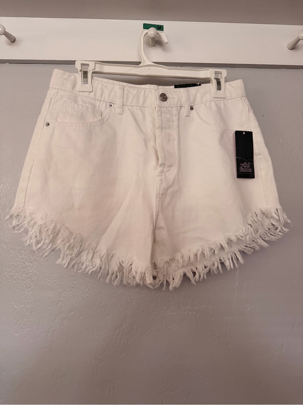 wild fable White High-Waist Frayed Hem Denim Shorts